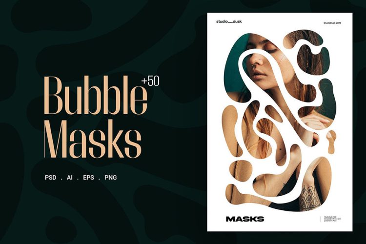 Bubble Masks 50款艺术水滴气泡扭曲蒙版遮罩海报背景抽象图形底纹ai设计素材