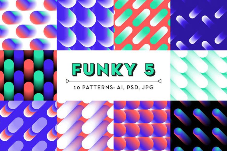 Funky Patterns 5 10款80年代复古时尚潮流波普圆点渐变图案背景底纹设计素材源文件