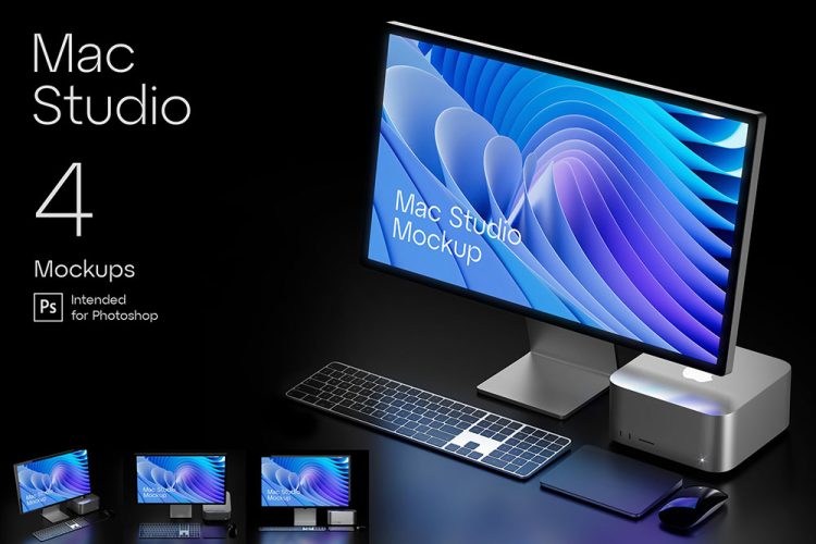 Mac Studio (Night Version) Mockup 苹果Mac Studio夜间场景屏幕贴图用户界面设计展示ps数码样机素材