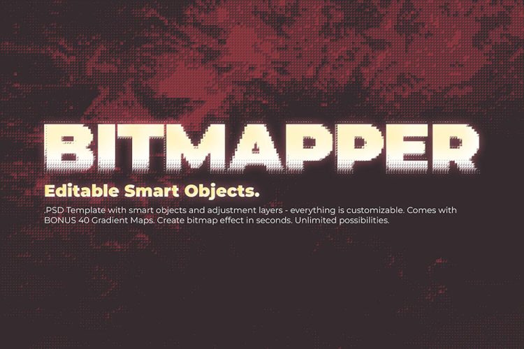 Bitmapper – PSD Template 潮流复古半调点阵像素颗粒故障Ps动作插件特效生成模版设计素材