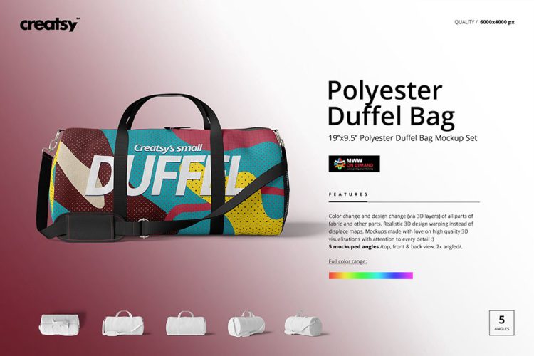 Duffel Bag Mockup Set 旅行健身包拎包挎包背包logo印花图案设计贴图ps样机素材展示效果