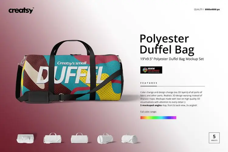 Duffel Bag Mockup Set 旅行健身包拎包挎包背包logo印花图案设计贴图ps样机素材展示效果