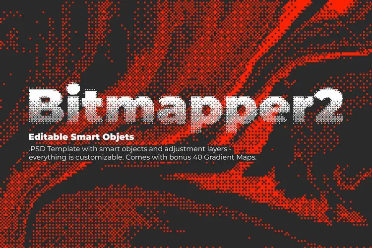 Bitmapper 2 – PSD Template 潮流复古半调点阵像素颗粒故障Ps动作插件特效生成模版设计素材