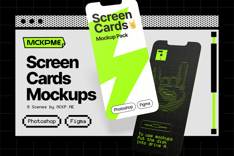 Screen Cards Mockup Pack 9款刘海屏手机贴图ps数码产品样机素材立体斜面展示效果模板