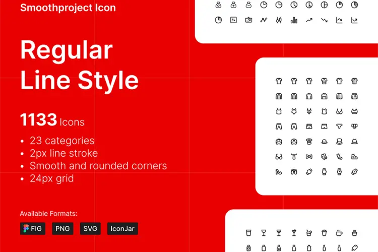 Smoothproject Icon – Regular Line Style 1133款专业常用App网页ui界面ppt模板线性icon图标设计素材源文件
