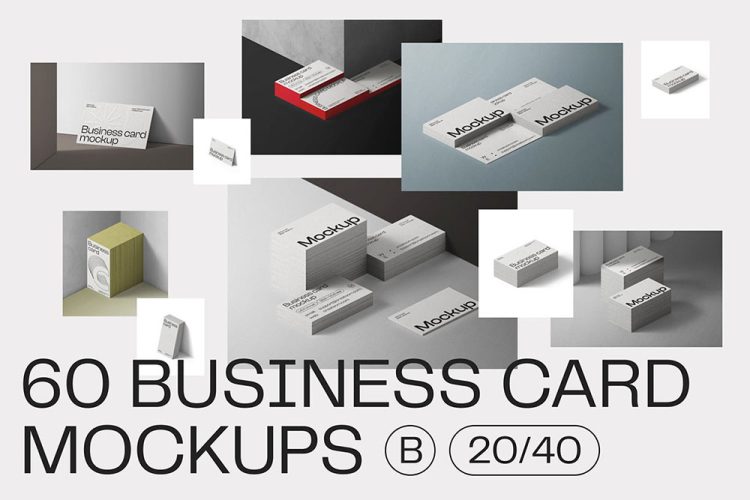 60 Business card mockups 60款侘寂风质感商业名片卡片vi设计作品贴图ps样机素材展示效果