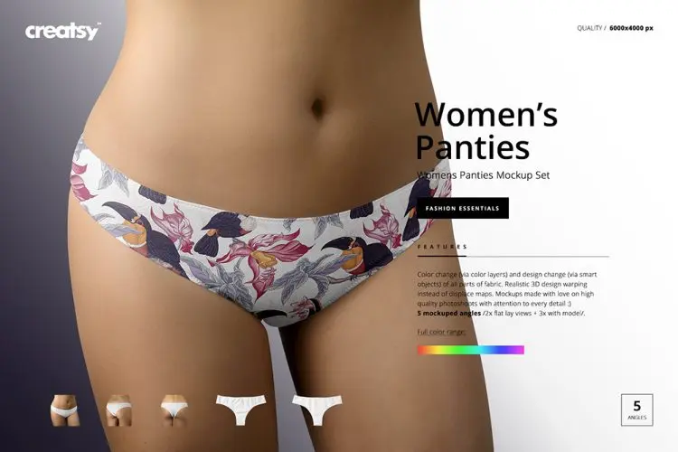 Women’s Panties Mockup Set 纯棉无痕女士三角裤女内裤模特ps样机素材psd模板mockup设计素材