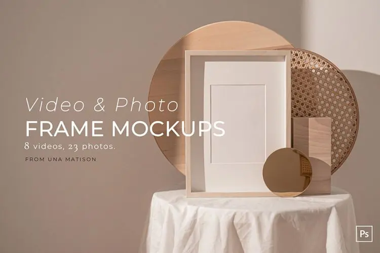 Video&Photo Frame mockups 北欧日式侘寂风家居软装画相框挂画ps样机动态场景展示效果图