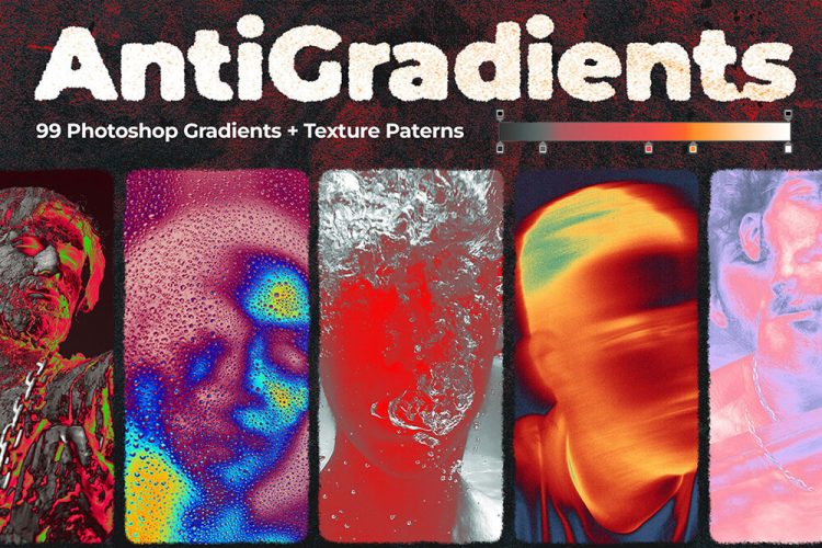 99 AntiGradients 99款潮流复古街头叛逆多彩撞色抽象艺术ps渐变插件背景底纹模板