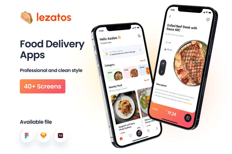 Lezatos – Food Delivery Apps 40屏餐饮配送手机app界面设计_美食外卖ui设计素材