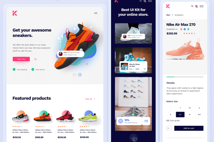 Kicks E-Commerce UI Kit 响应式H5电商app界面设计欣赏_自适应web用户界面设计模板下载