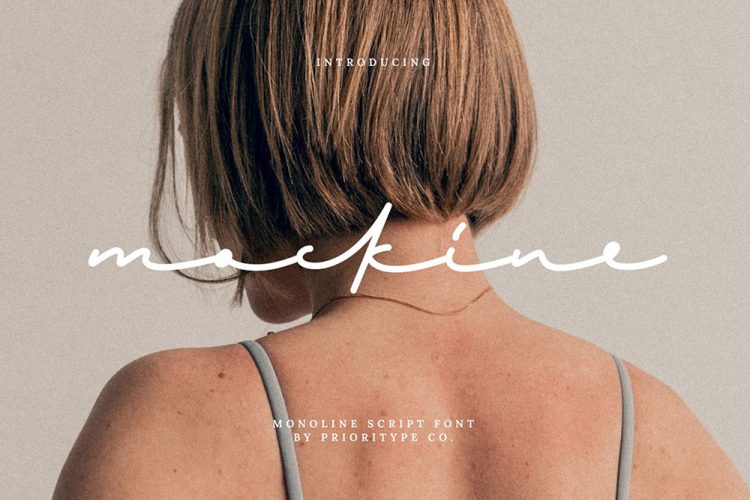 Mockine – Monoline Script Font 连字的海报T恤贺卡签名手写英文字体设计