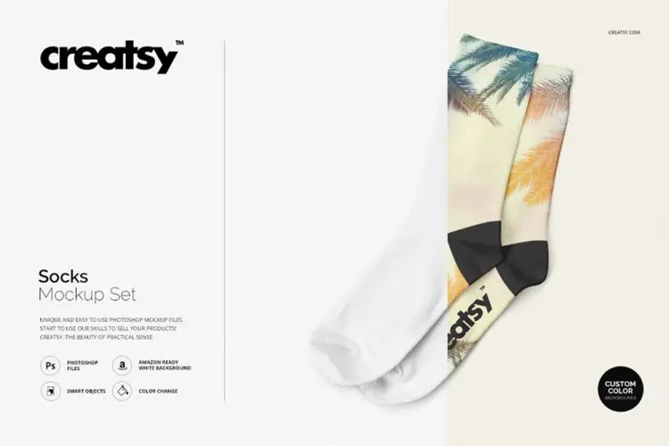 socks mockup set 袜子潮袜棉袜中筒袜长袜印花图案设计贴图ps样机素材国外设计模板