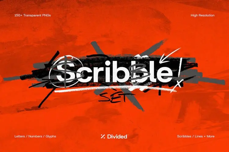 Scribble Set (150+ Hand-drawn Elements) 150款手写涂鸦标注涂改箭头字母数字手稿草稿webp免抠图片设计素材