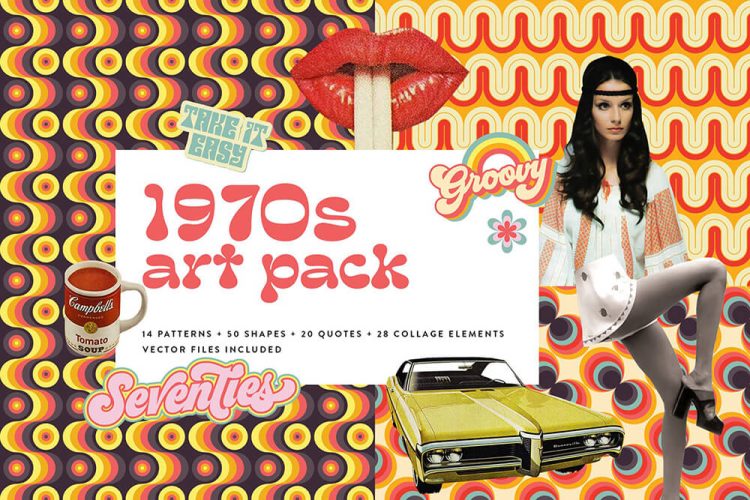1970s Collage Art Pack 70年代潮流复古抽象艺术logo人物拼贴图案元素ai设计素材源文件