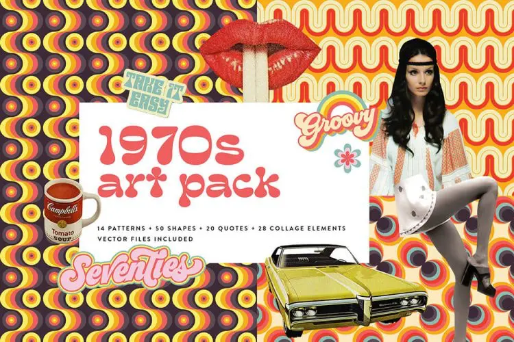 1970s Collage Art Pack 70年代潮流复古抽象艺术logo人物拼贴图案元素ai设计素材源文件