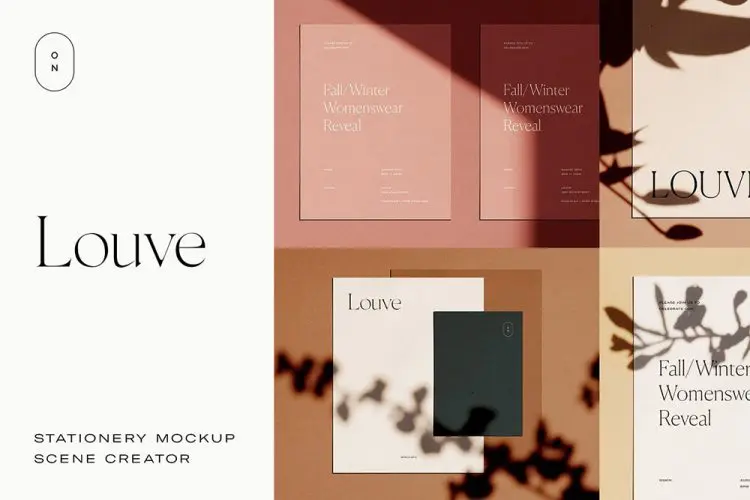 Louve – Shadow Mockup Scene Creator 多规格植物光影简约质感单页海报设计作品贴图ps样机素材国外设计模板