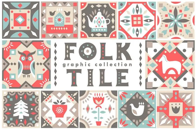 Folk Tile – Graphic Collection 花卉动物植物几何节日圣诞剪纸图案国外设计素材ai源文件