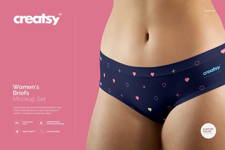 Women’s Briefs Mockup Set 女款贴身内裤三角裤纹样印花空白贴图ps样机素材国外设计模板