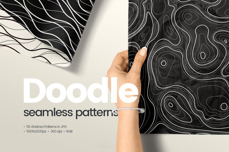 50 Abstract Doodle Seamless Patterns 时尚潮流图案设计_抽象涂鸦贴图素材下载