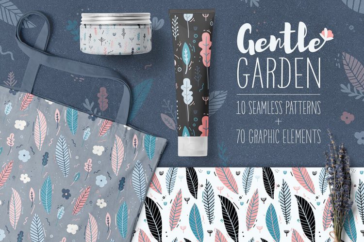 Gentle Garden by Uniyok 手绘水彩线描花边碎花图案背景