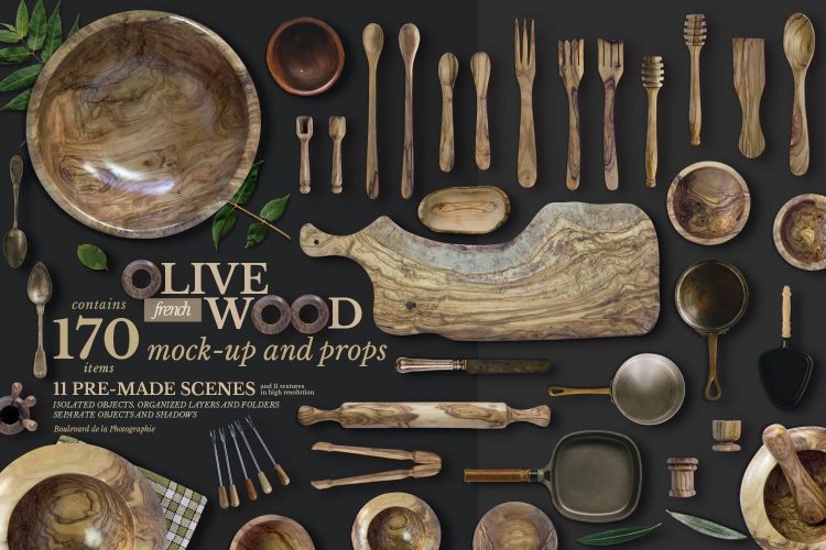 Olive Wood Mock-Up Scene Generator 自然原木美食餐具烹饪场景模拟展示样机