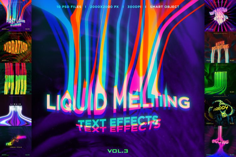 Liquid Melting Text Effects Vol.3 潮流未来科幻流体融化潮牌logo海报标题字体设计ps样机素材模版