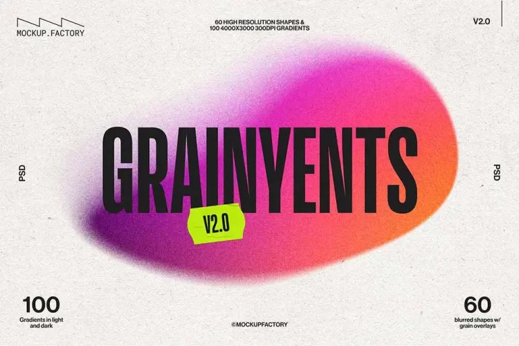 Grainyents V2.0 Gradient Shapes 100款潮流时尚多彩弥散光颗粒渐变海报背景底纹高清图片设计素材