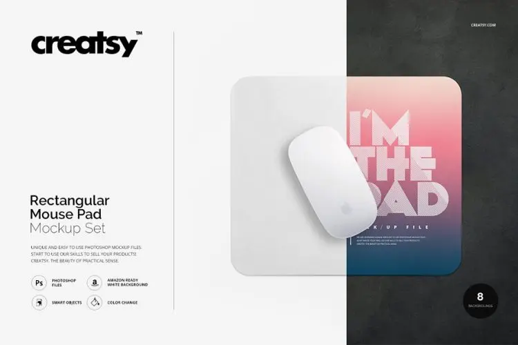 Rectangular Mouse Pad Mockup Set 方形鼠标垫产品场景模拟效果展示样机