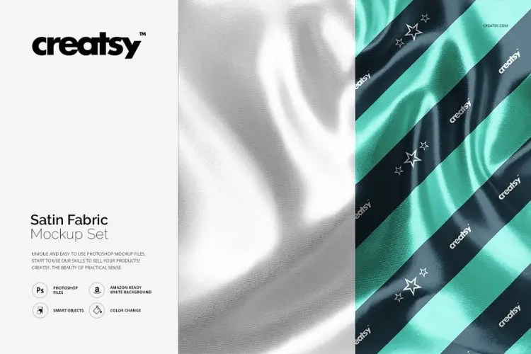 Satin Fabric Mockup Set 高端服装面料印花效果图logo展示样机