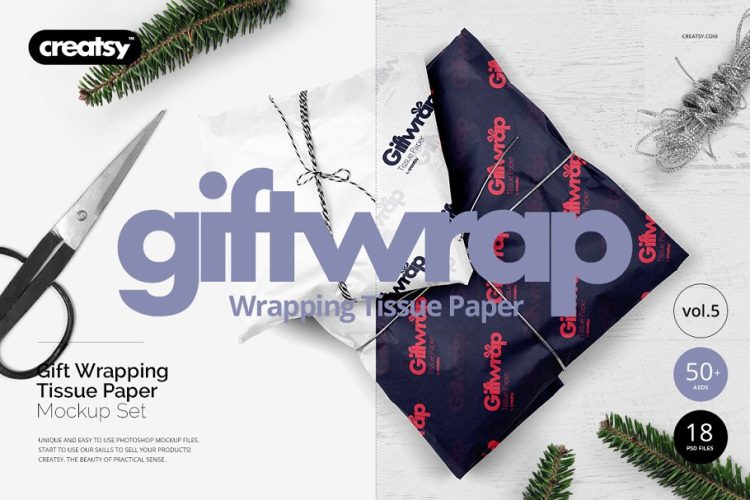 Gifts wrapping tissue paper mockup 快递礼品礼物包裹薄棉手工产品包装印花图案设计贴图ps样机素材