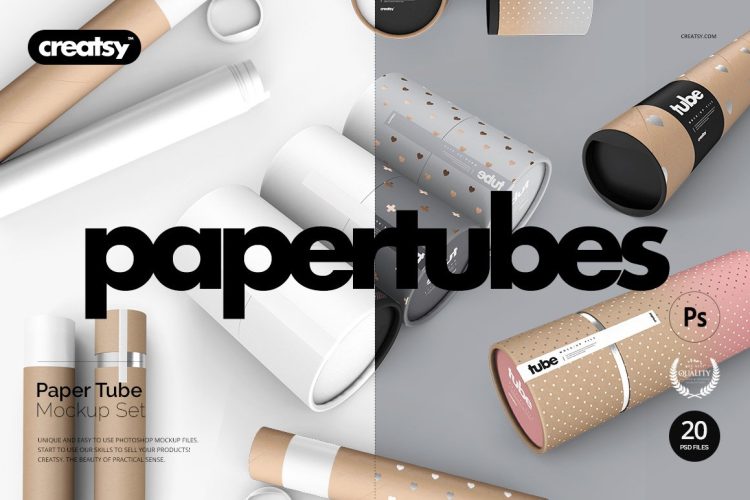 Paper Tube Mockup Set 纸管纸筒画卷快递打包盒包装礼盒设计贴图ps样机素材展示效果模板