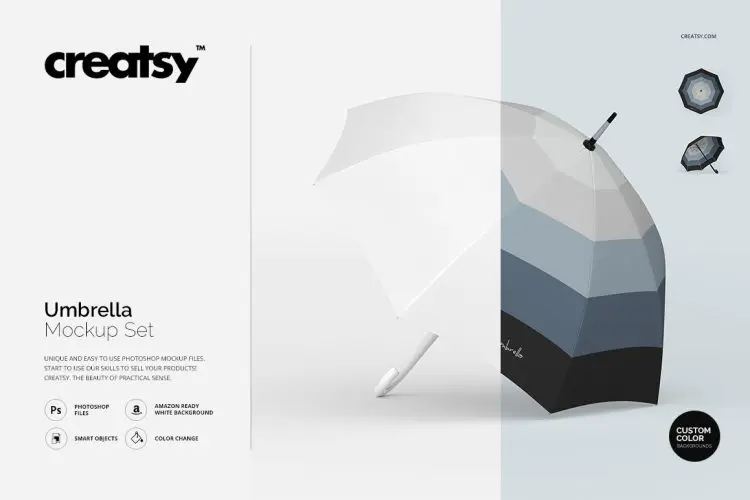Umbrella Mockup Set 长柄雨伞遮阳伞logo印花图案设计贴图ps样机素材多角度展示效果