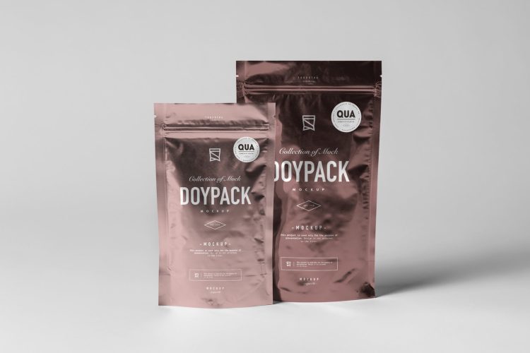 Doypack Mock-up 4 8款密封铝箔自立袋自封袋产品包装设计贴图ps样机素材国外设计模板