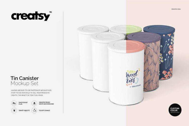 Tin Canister Mockup Set 食品包装锡罐模拟效果展示样机