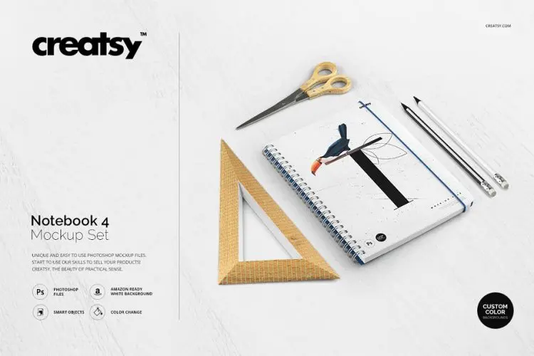 Notebook 4 Mockup Set 圈装笔记本模拟效果展示样机