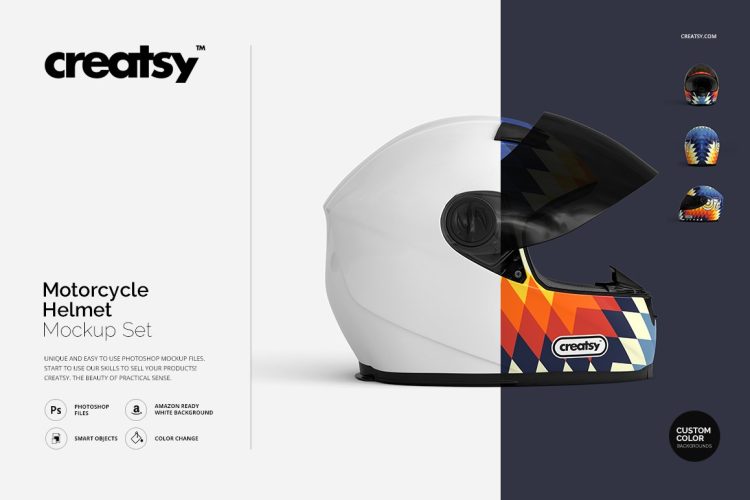 Motorcycle Helmet Mockup Set 电动车摩托车机车头盔印花图案设计贴图ps样机素材展示效果模板