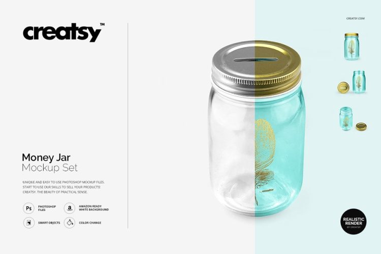 Money Jar Mockup Set 零钱罐存钱罐多角度模拟效果展示样机