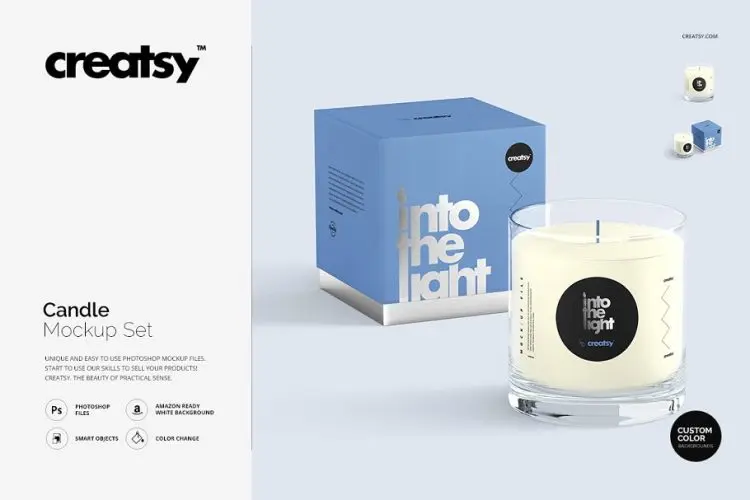 Candle Mockup Set 蜡烛香薰精油礼品摆件产品包装设计贴图ps样机素材展示效果模板