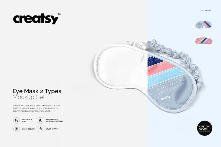 Eye Mask 2 Types Mockup Set 便携遮光睡眠眼罩logo印花纹样图案设计贴图ps样机素材展示模板