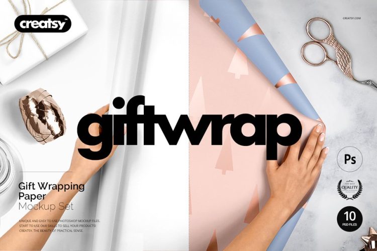 Gift Wrapping Paper Mockup Set 鲜花礼品文创包装纸印花图案设计贴图ps文具样机素材场景展示模板