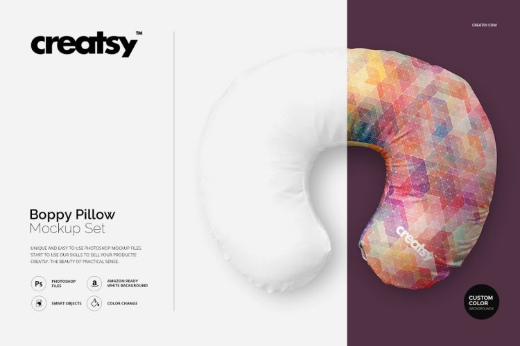 Boppy Pillow Mockup Set U型枕护颈枕头便携颈枕印花图案设计贴图ps样机素材国外设计模板