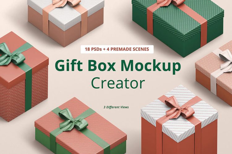 Gift Box Mockup Creator 多角度圣诞节新年生日礼品盒礼物盒设计贴图ps样机素材展示效果