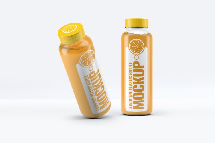 Smoothie Plastic Bottle Mock-Up 果汁塑料饮料瓶多角度模拟效果展示样机