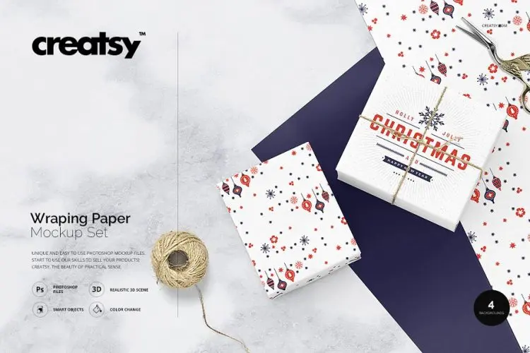 Wrapping Paper Mockup Set 礼盒包装纸图形模拟效果展示样机