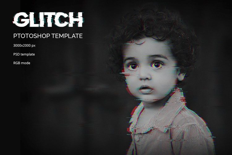 Glitch Photo Template 黑白摄影照片抖音故障风格素材