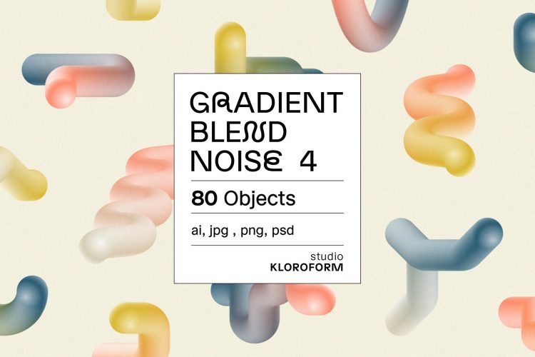 Gradient Blend Noise 4 80款潮流时尚3D立体抽象艺术扭曲几何渐变图形海报背景ai设计素材