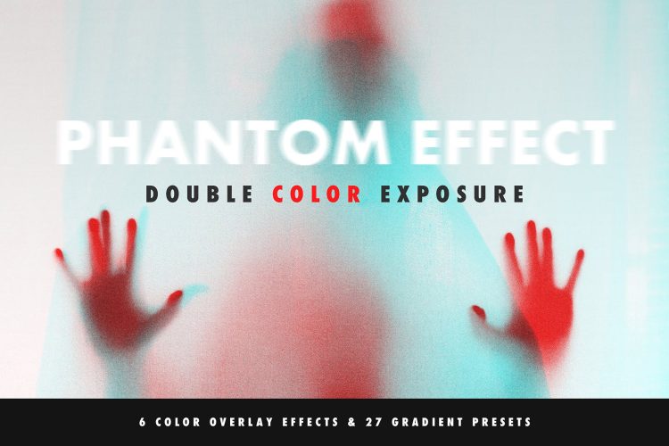 Double Color Exposure Effect 双色迷幻幻影曝光效果Ps动作渐变色彩预设工具素材