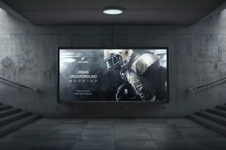Urban Underground Lightbox Billboard Mock-Ups 10款地下商场地铁站灯箱广告海报贴图ps样机素材国外设计模板