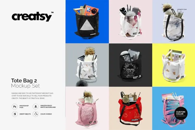 Tote bag 2 Mockup 10款帆布包手提袋购物袋拎袋环保袋设计贴图ps样机素材国外设计模板